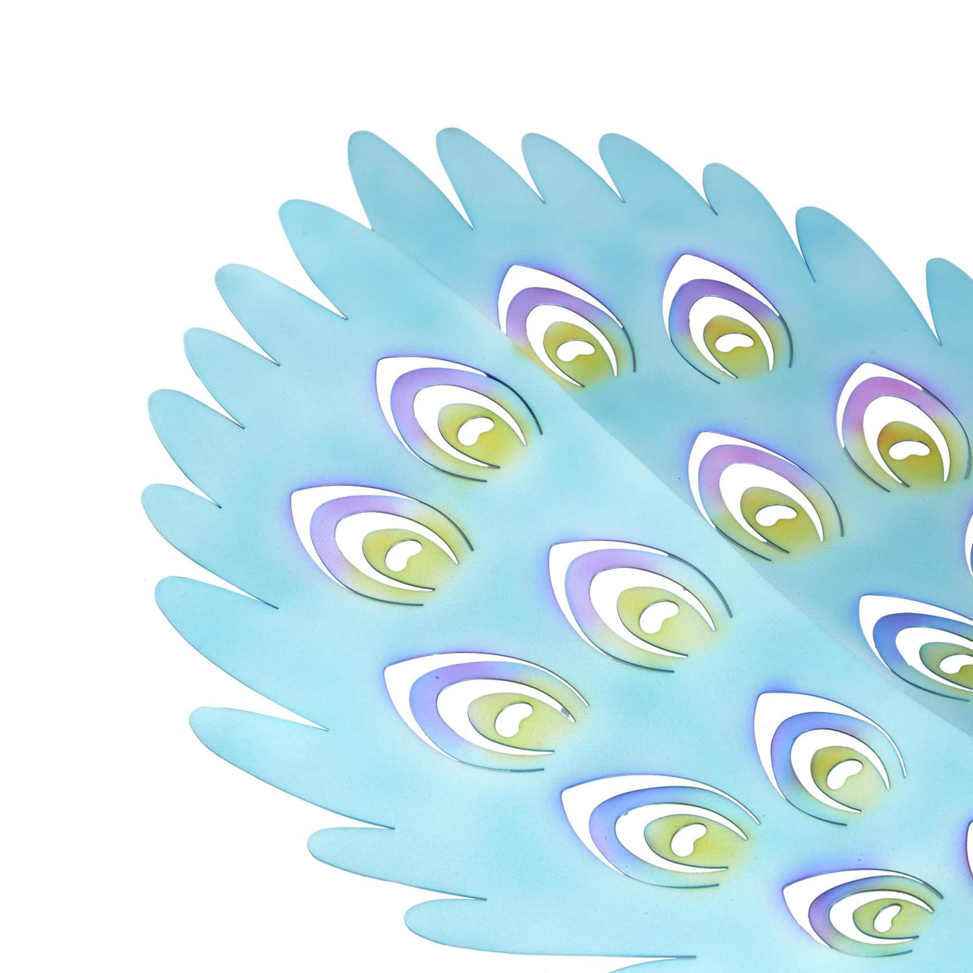 46" Blue Open Wire Frame Metal Peacock Garden Sculpture